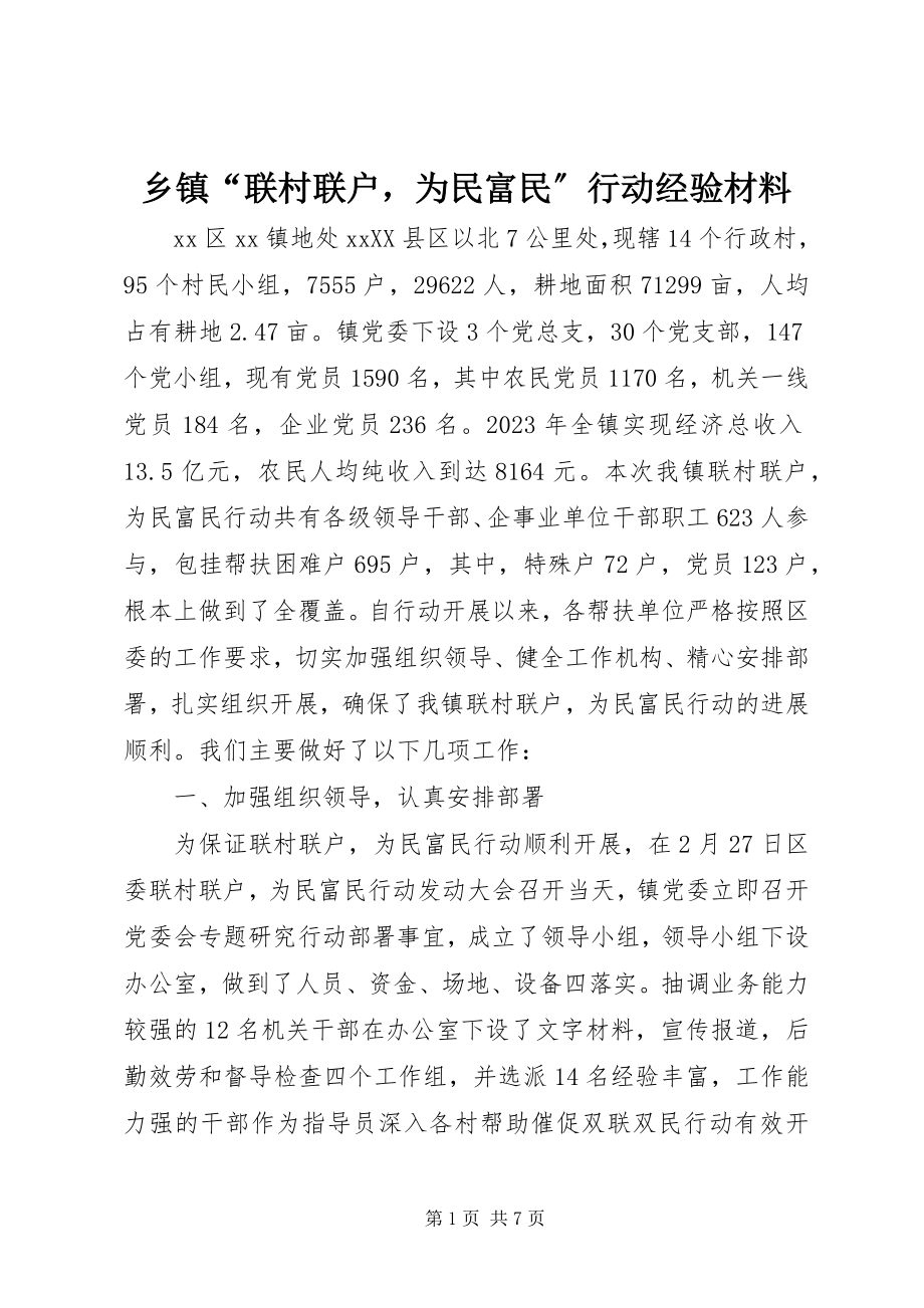 2023年乡镇“联村联户为民富民”行动经验材料.docx_第1页