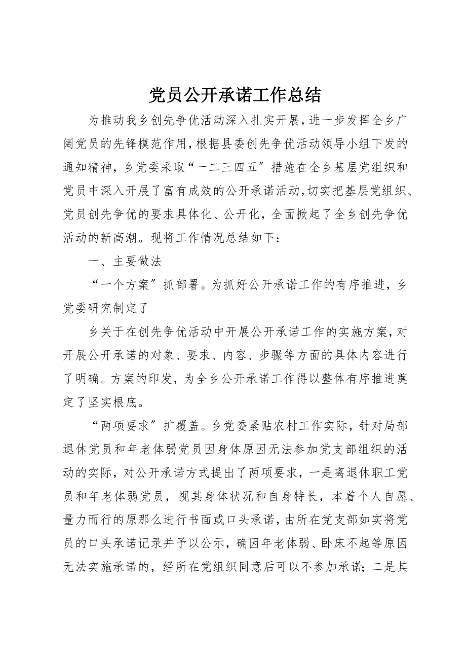 2023年党员公开承诺工作总结.docx_第1页