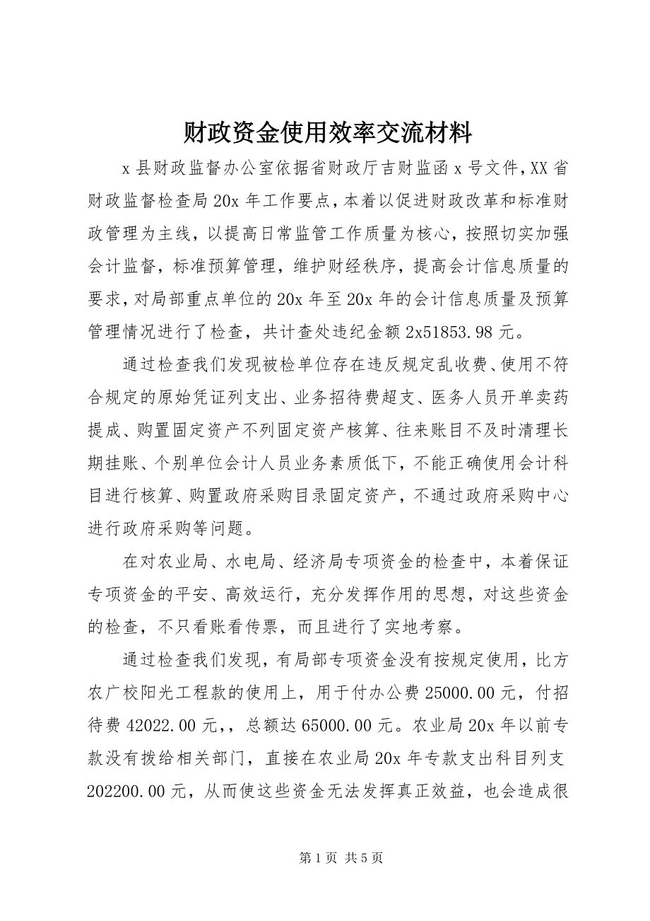 2023年财政资金使用效率交流材料.docx_第1页