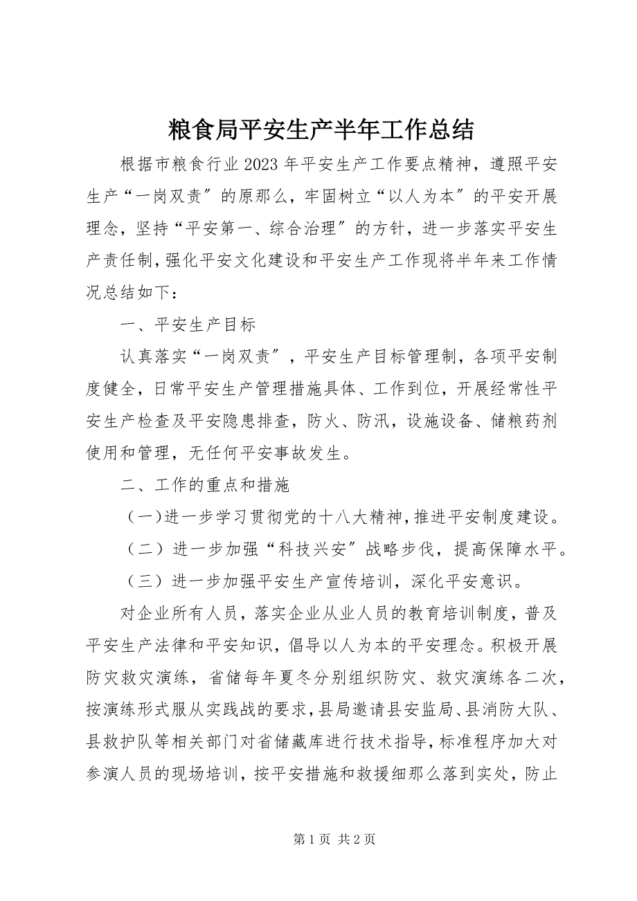 2023年粮食局安全生产半工作总结.docx_第1页