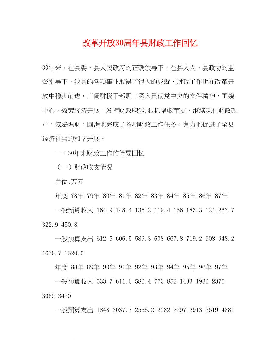 2023年改革开放30周县财政工作回顾.docx_第1页