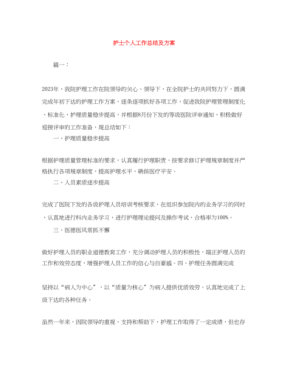 2023年护士个人工作总结及计划.docx_第1页