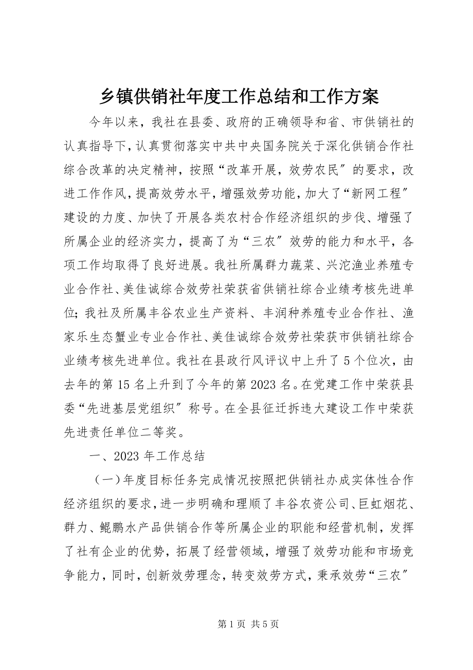 2023年乡镇供销社年度工作总结和工作计划.docx_第1页