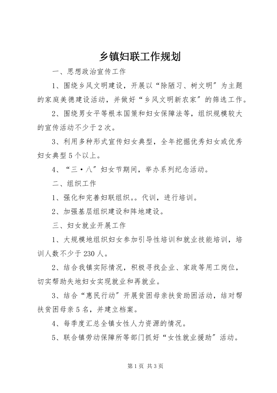 2023年乡镇妇联工作规划.docx_第1页