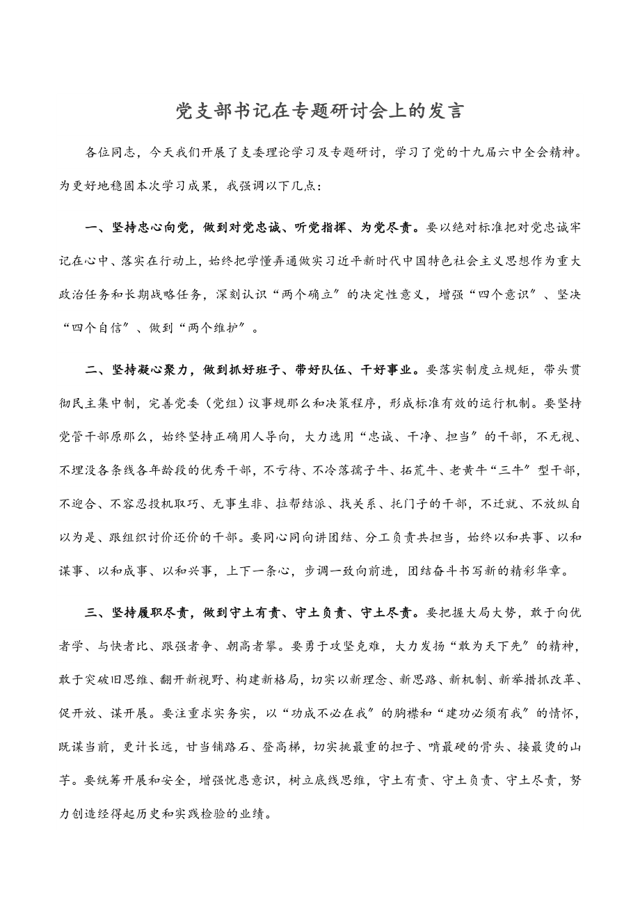 党支部书记在专题研讨会上的发言.doc_第1页