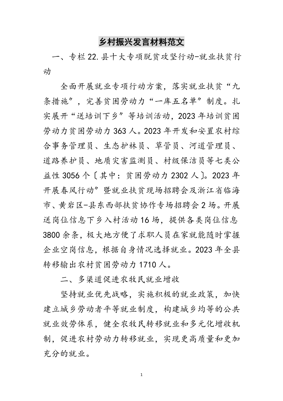 2023年乡村振兴发言材料范文范文.doc_第1页