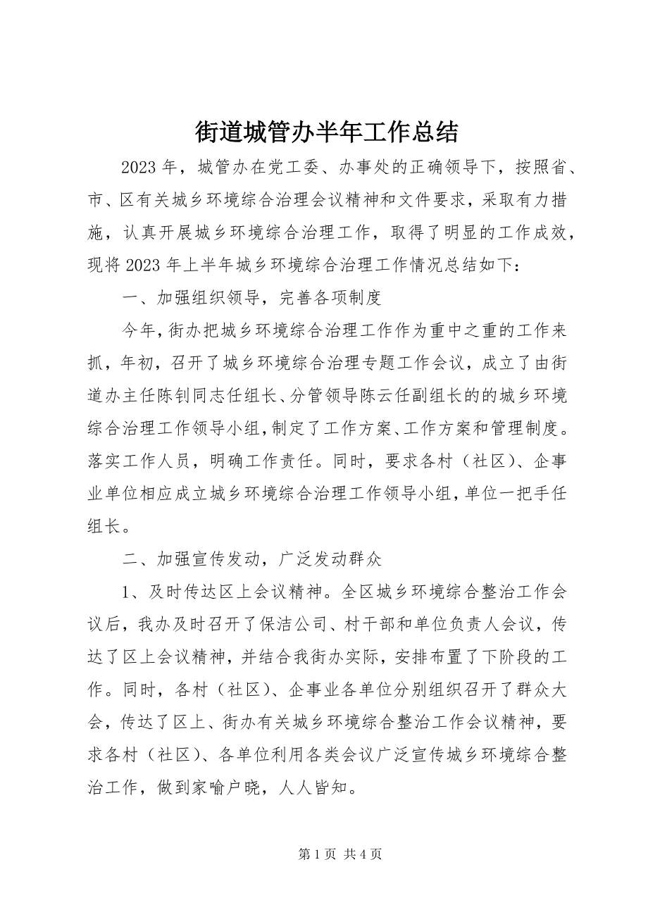 2023年街道城管办半工作总结.docx_第1页