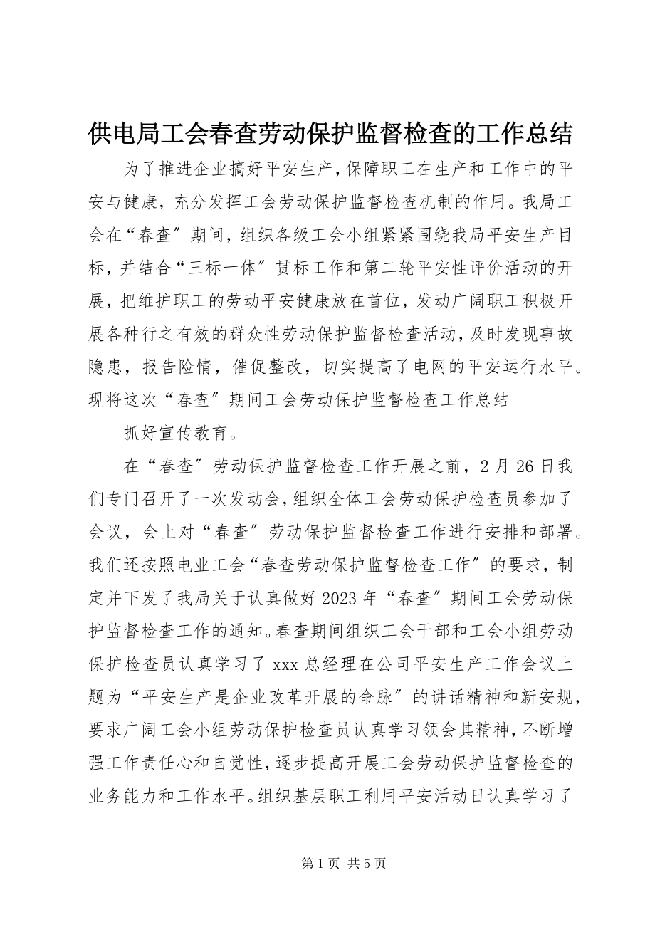 2023年供电局工会春查劳动保护监督检查的工作总结.docx_第1页