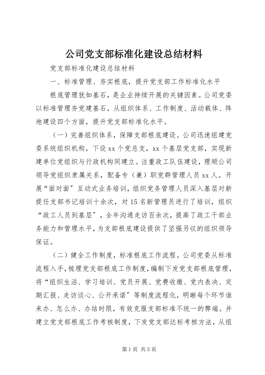 2023年公司党支部标准化建设总结材料.docx_第1页