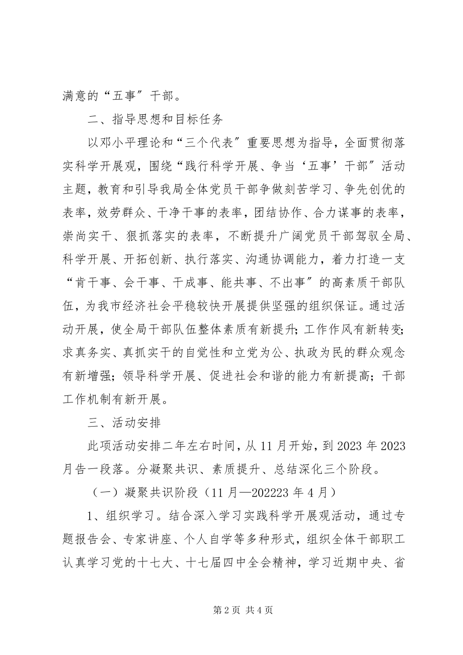 2023年开展争当五事干部活动实施方案.docx_第2页