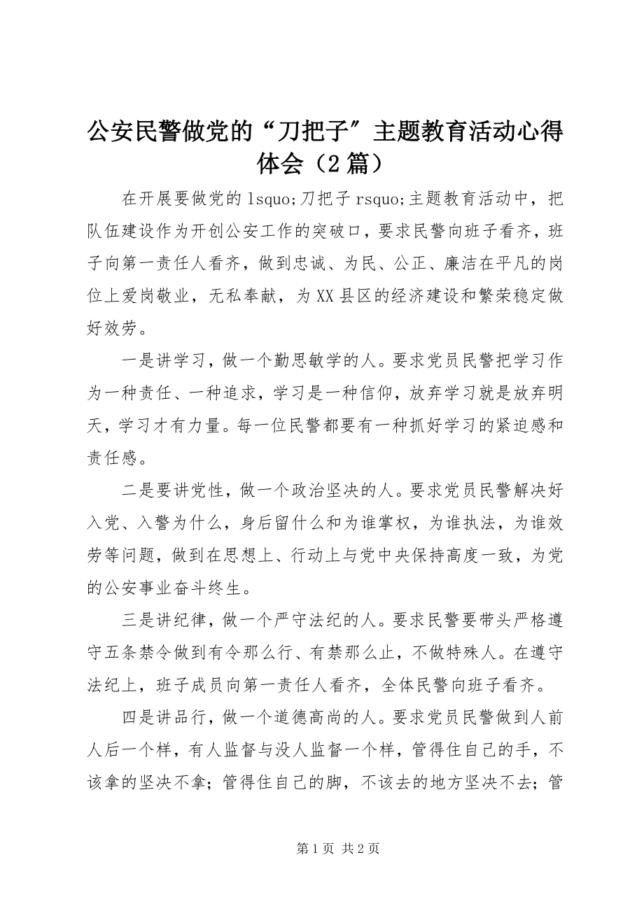 2023年公安民警做党的“刀把子”主题教育活动心得体会.docx_第1页