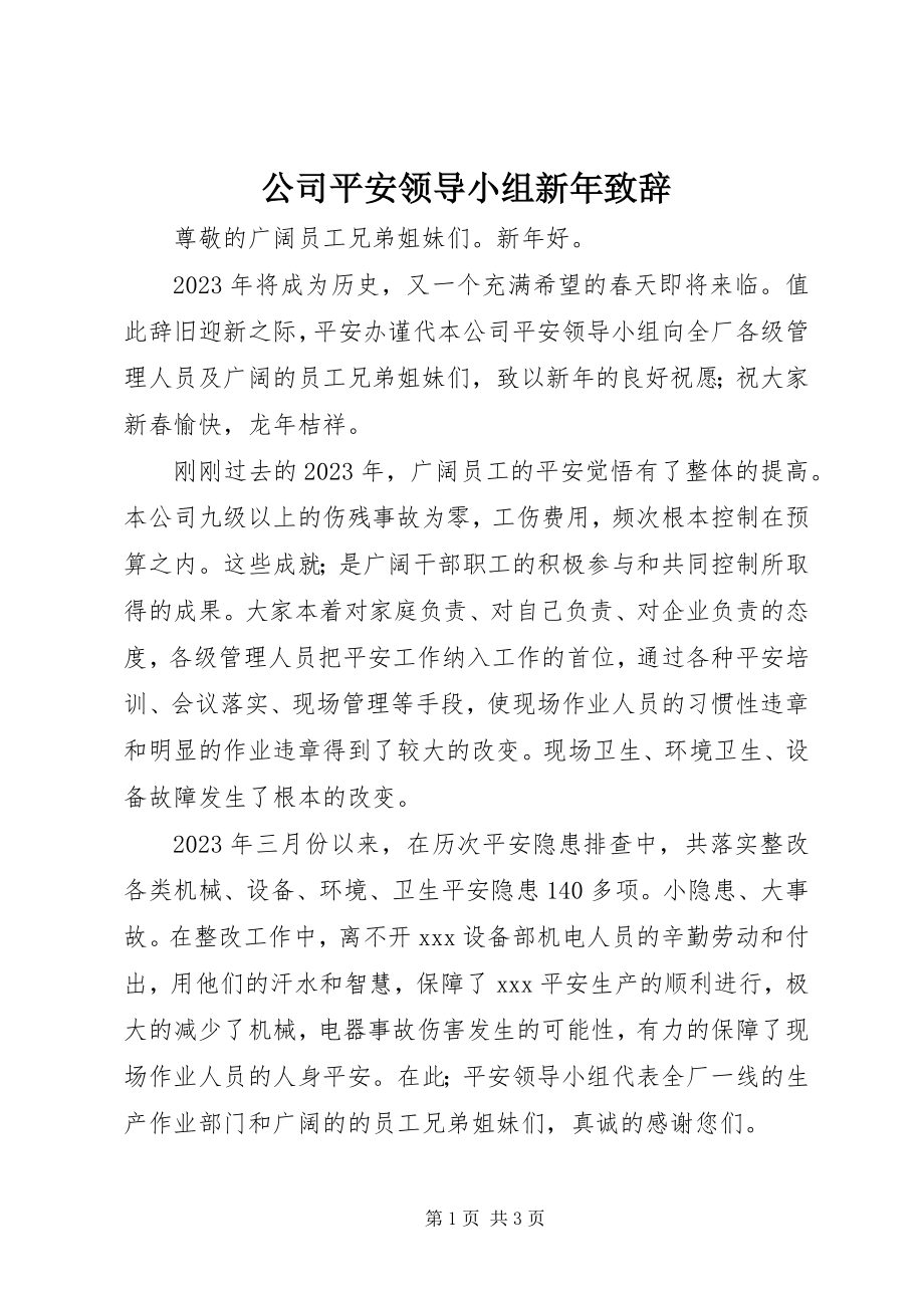 2023年公司安全领导小组新年致辞.docx_第1页