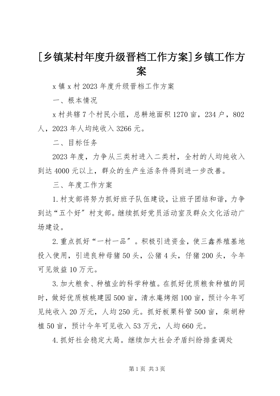 2023年乡镇某村年度升级晋档工作计划乡镇工作计划.docx_第1页