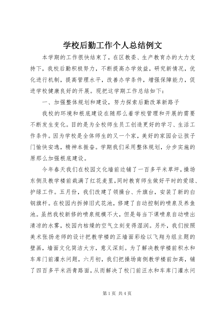 2023年学校后勤工作个人总结例文.docx_第1页