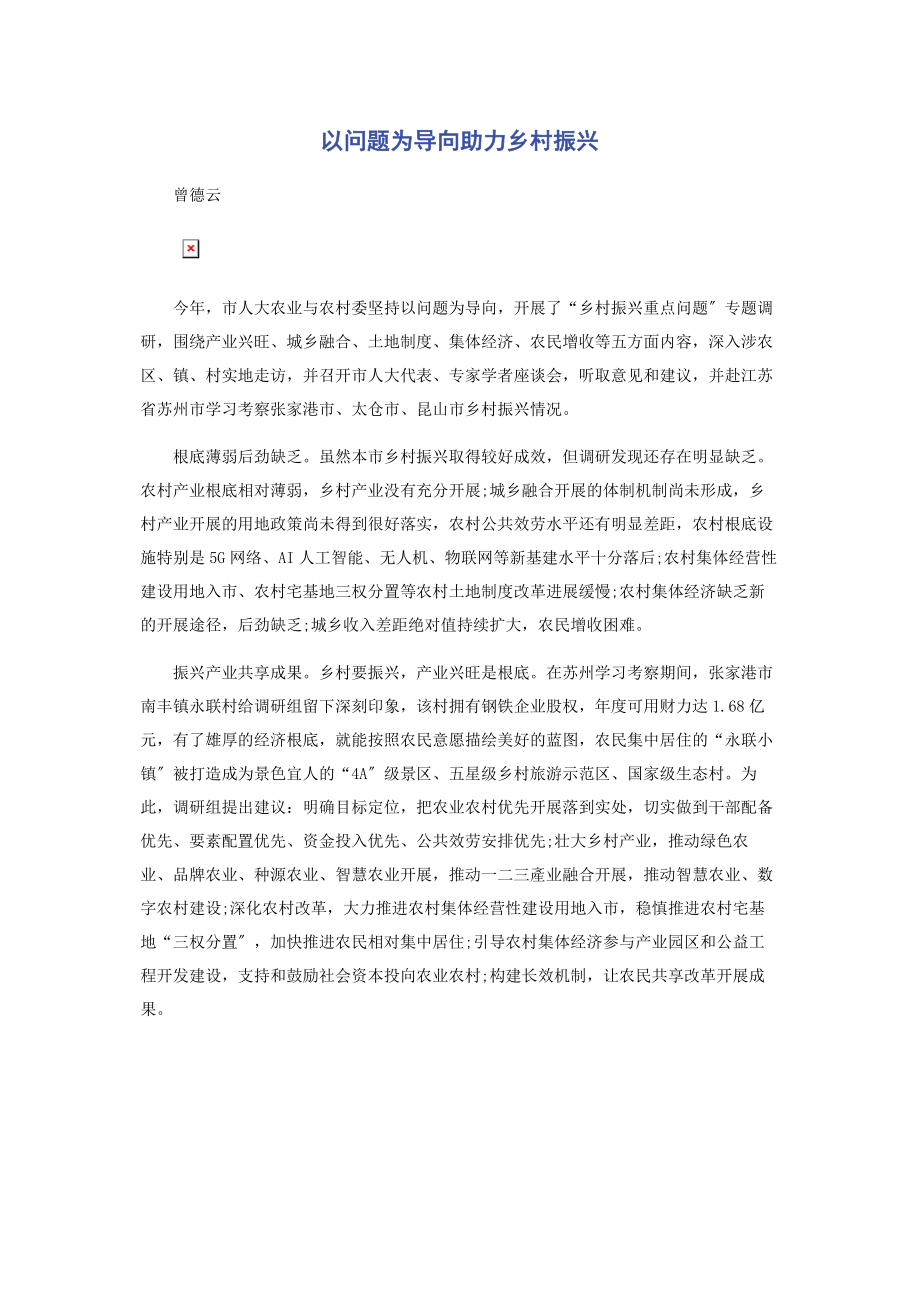 2023年以问题为导向助力乡村振兴.docx_第1页