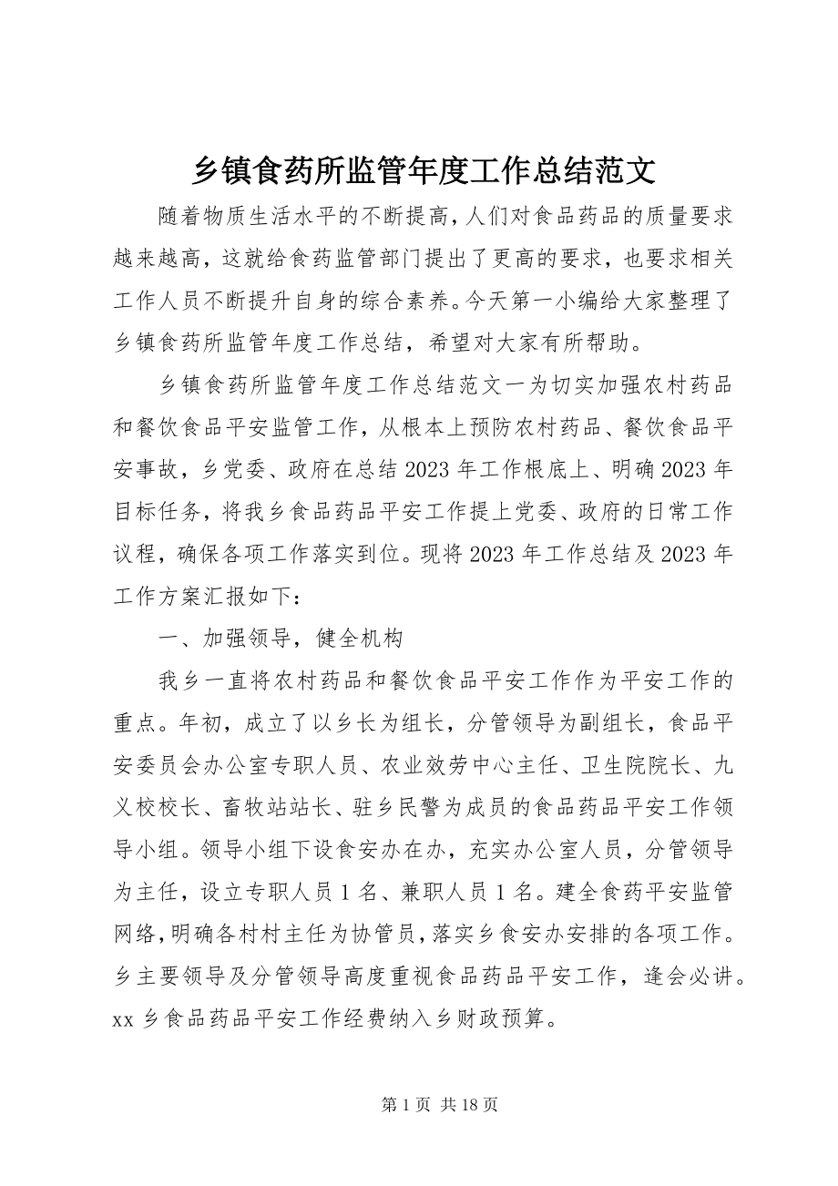 2023年乡镇食药所监管年度工作总结.docx_第1页