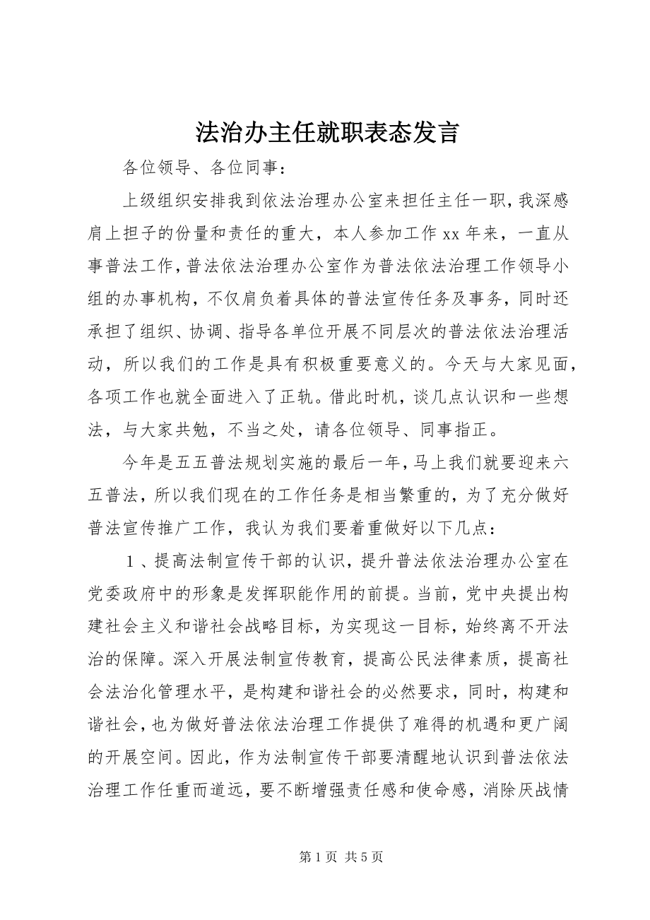 2023年法治办主任就职表态讲话.docx_第1页