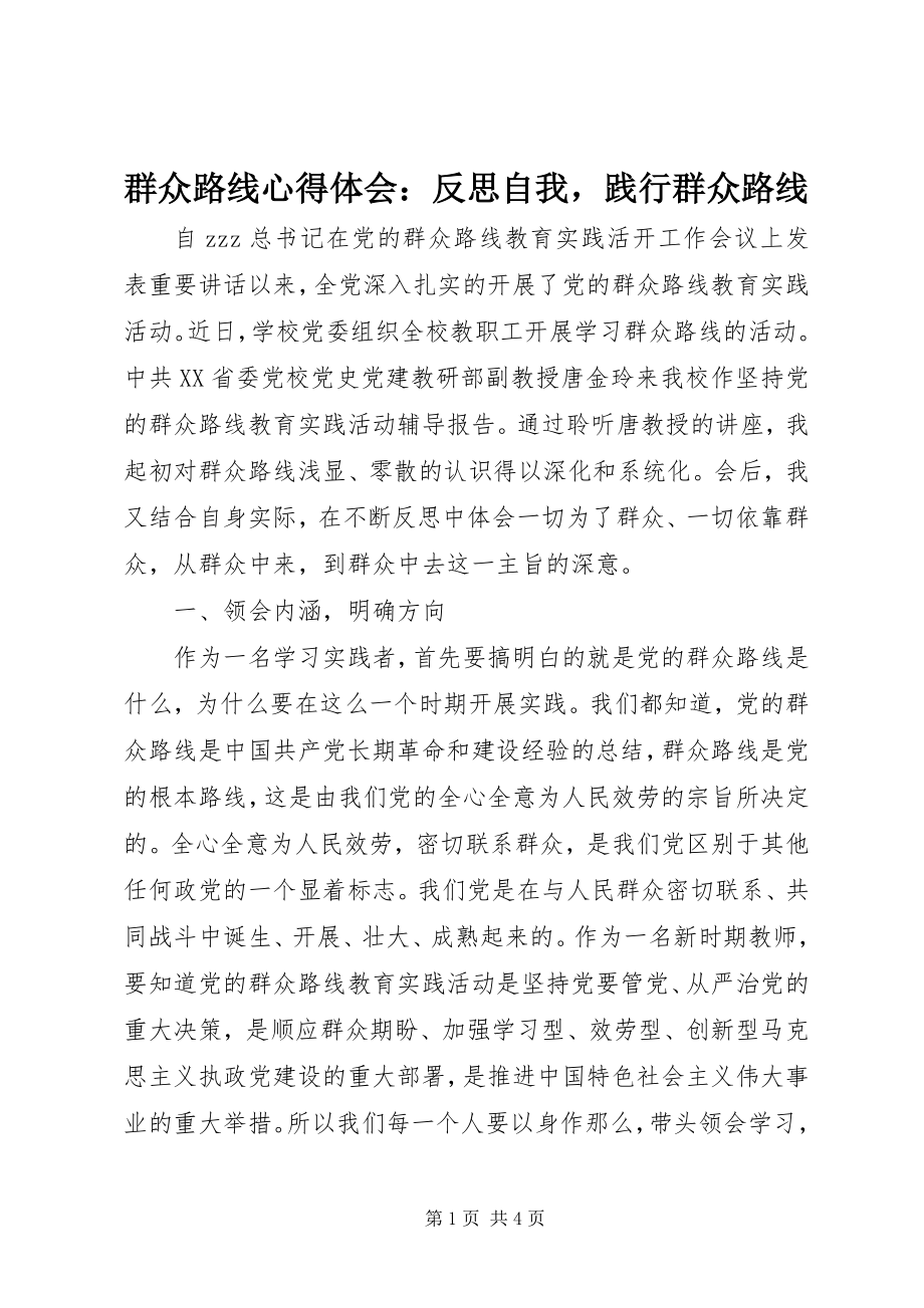 2023年群众路线心得体会反思自我践行群众路线.docx_第1页