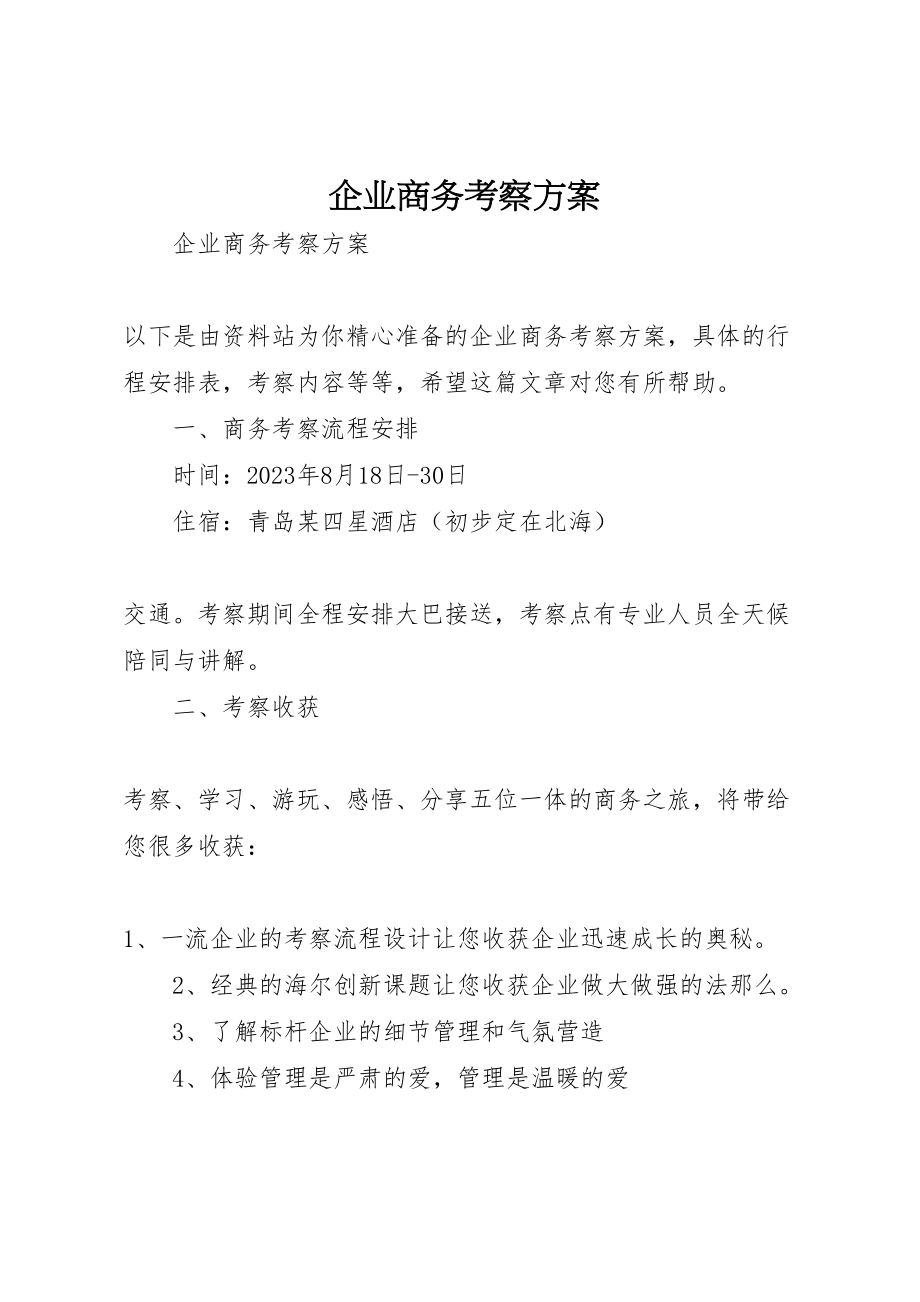 2023年企业商务考察方案.doc_第1页