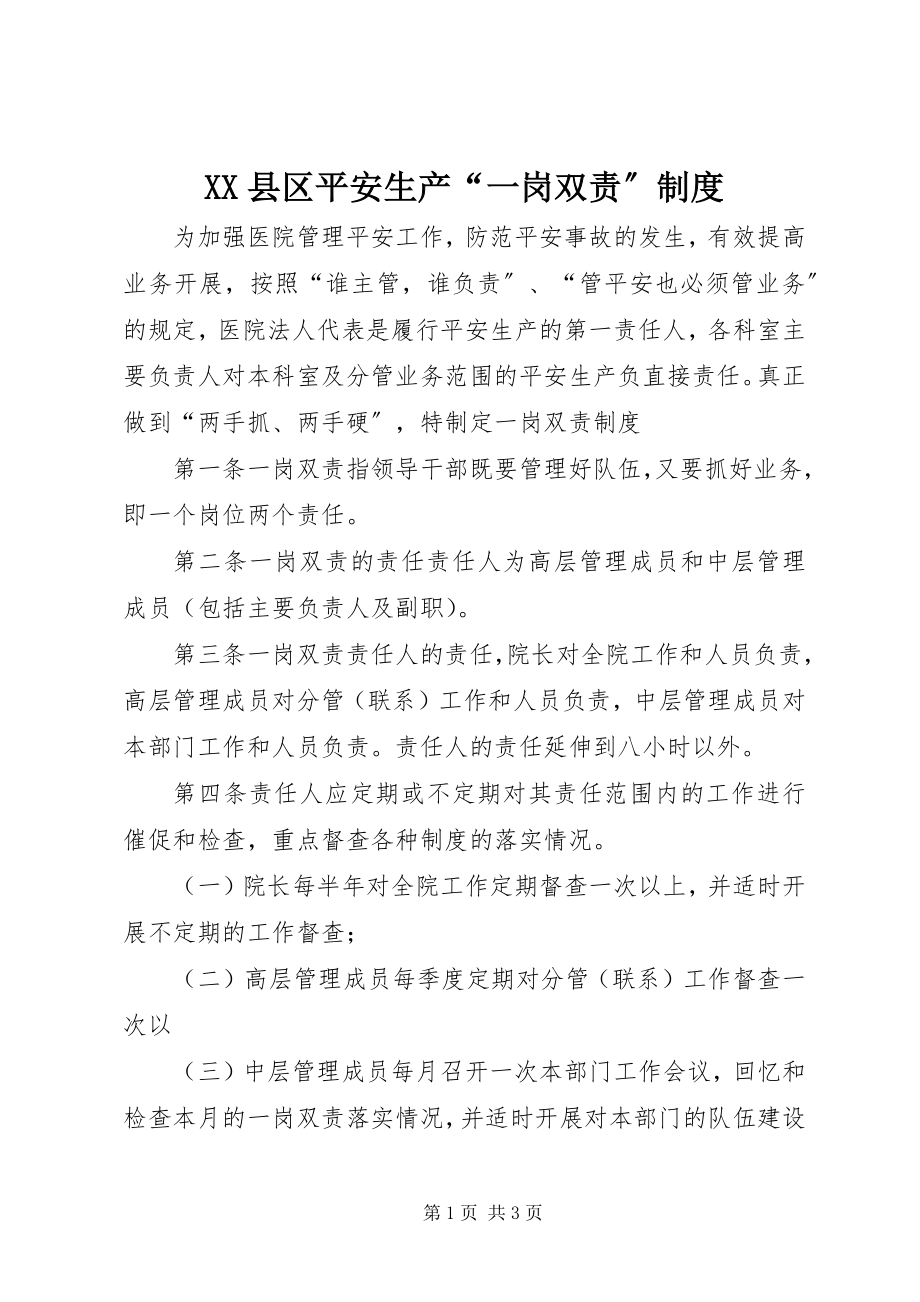 2023年XX县区安全生产“一岗双责”制度新编.docx_第1页