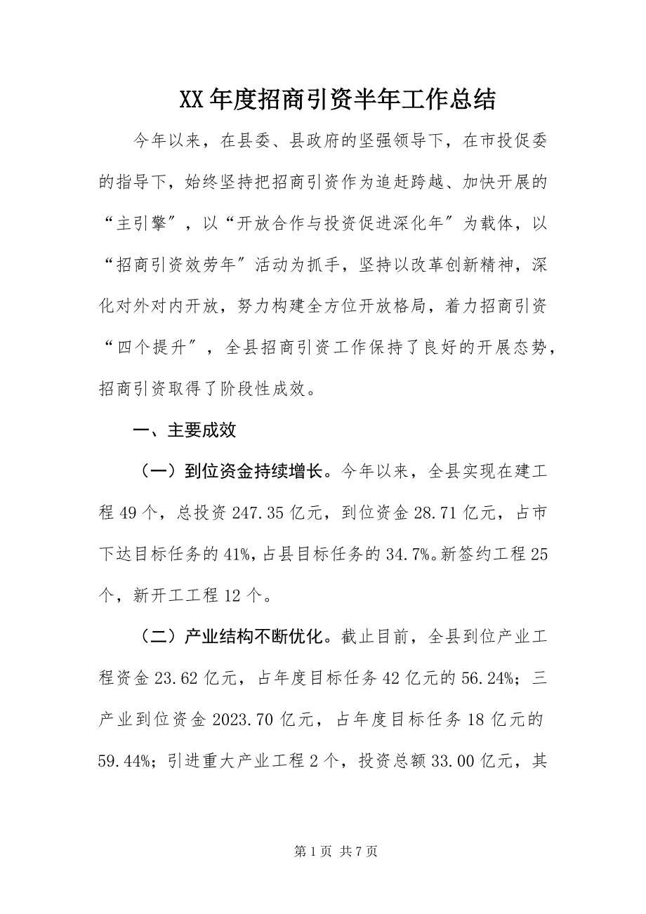 2023年招商引资半工作总结.docx_第1页