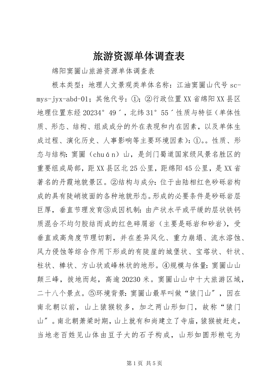 2023年旅游资源单体调查表.docx_第1页