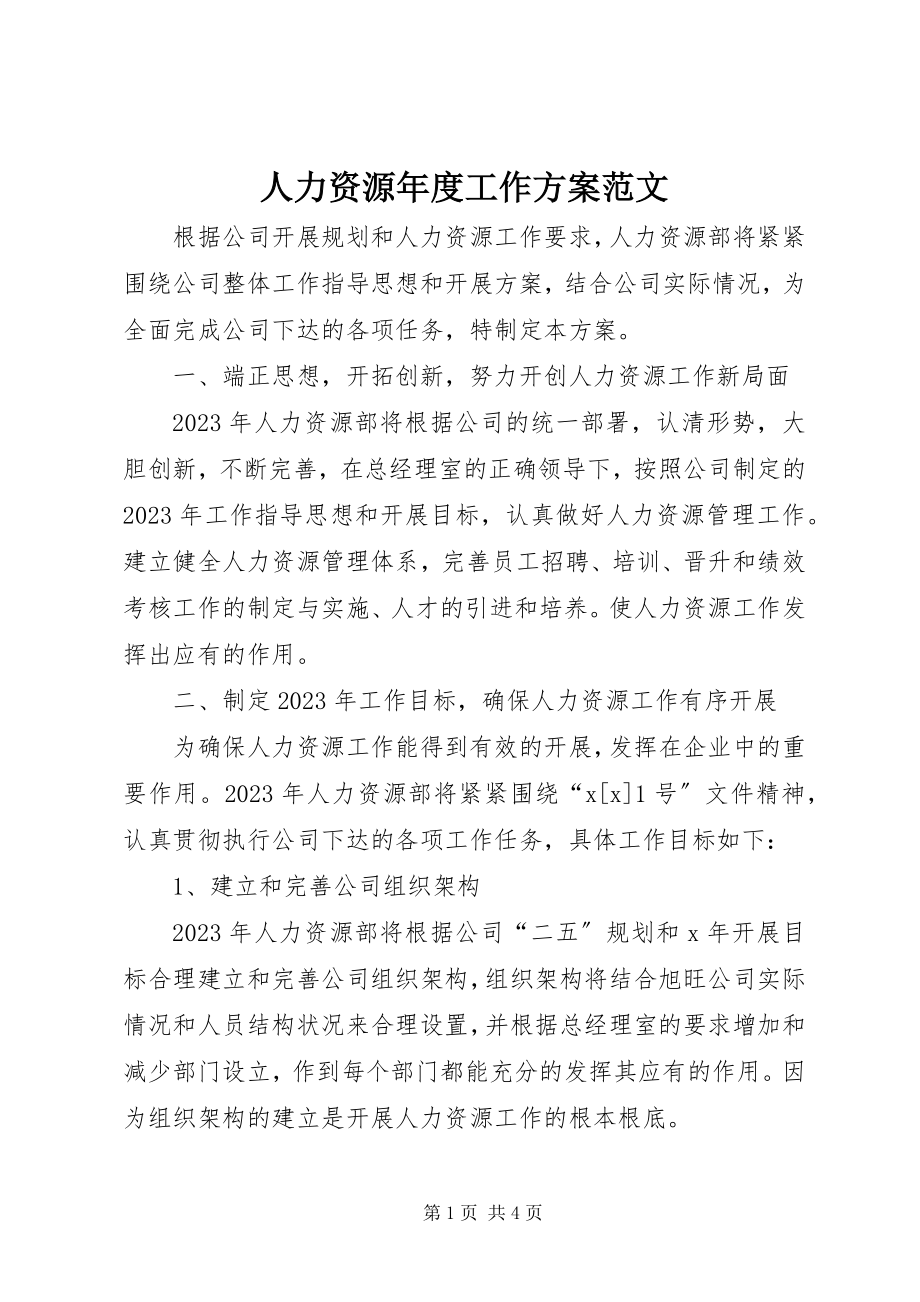 2023年人力资源年度工作计划2.docx_第1页