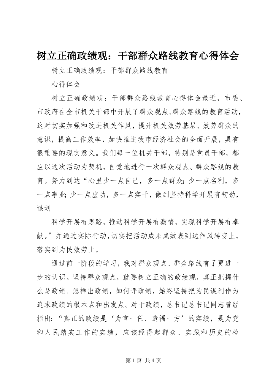 2023年树立正确政绩观干部群众路线教育心得体会.docx_第1页