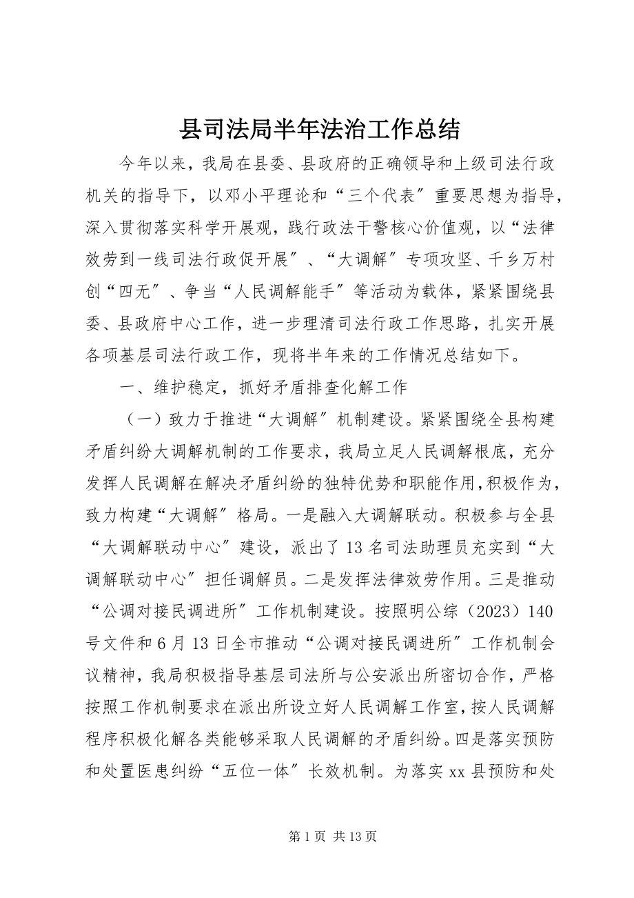 2023年县司法局半年法治工作总结.docx_第1页