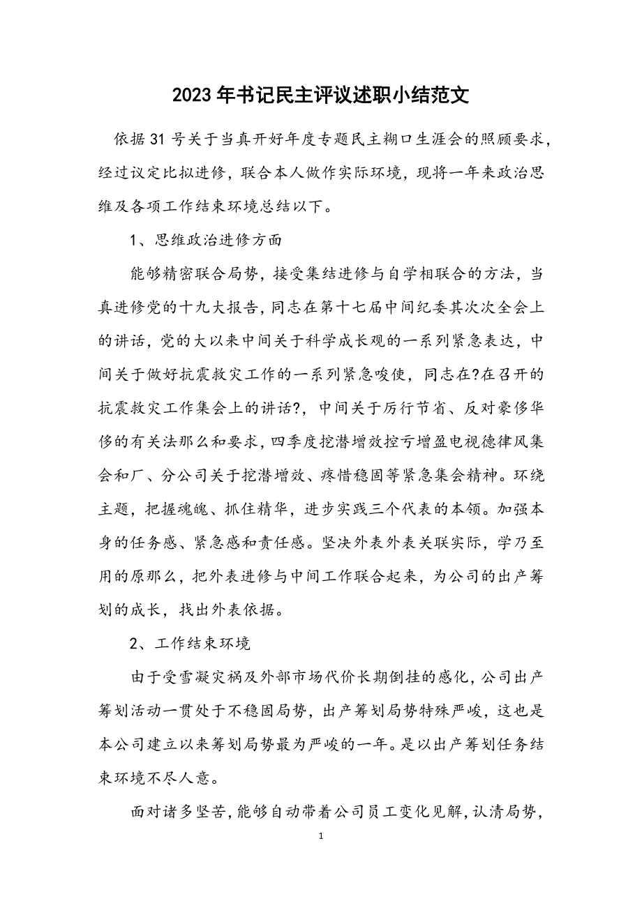 2023年书记民主评议述职小结.docx_第1页