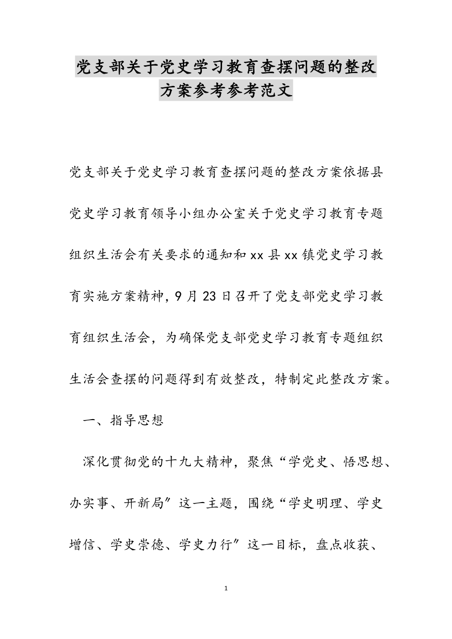 2023年党支部关于党史学习教育查摆问题的整改方案.docx_第1页