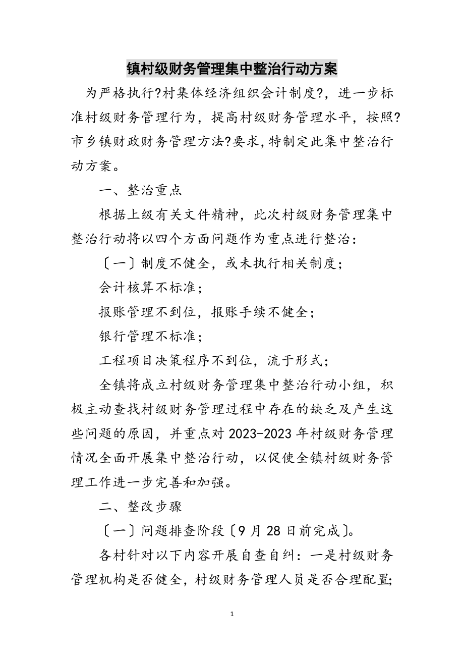 2023年镇村级财务管理集中整治行动方案范文.doc_第1页