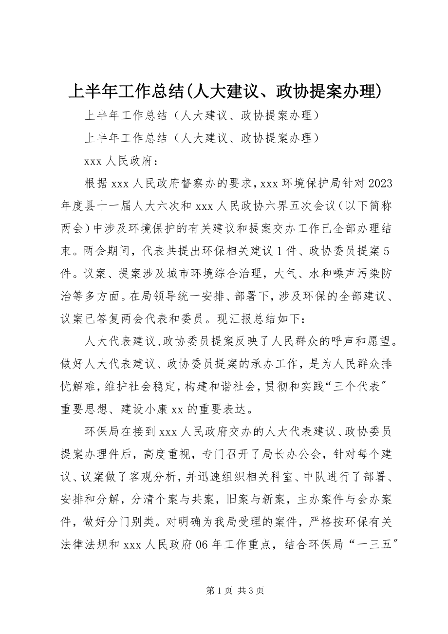 2023年上半年工作总结人大建议政协提案办理.docx_第1页