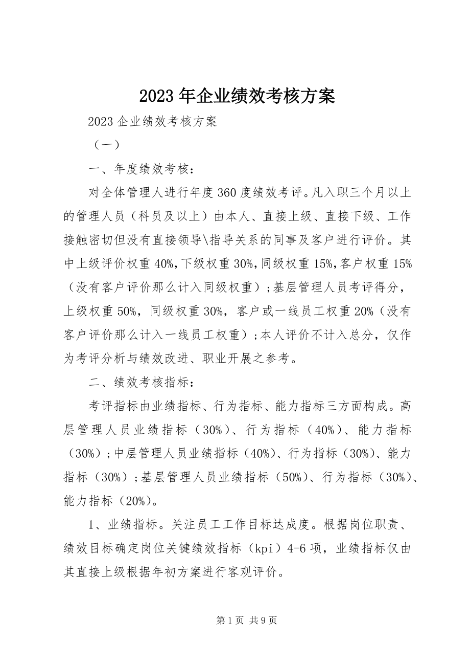 2023年企业绩效考核计划.docx_第1页