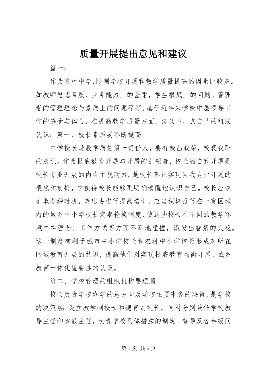 2023年质量发展提出意见和建议.docx_第1页