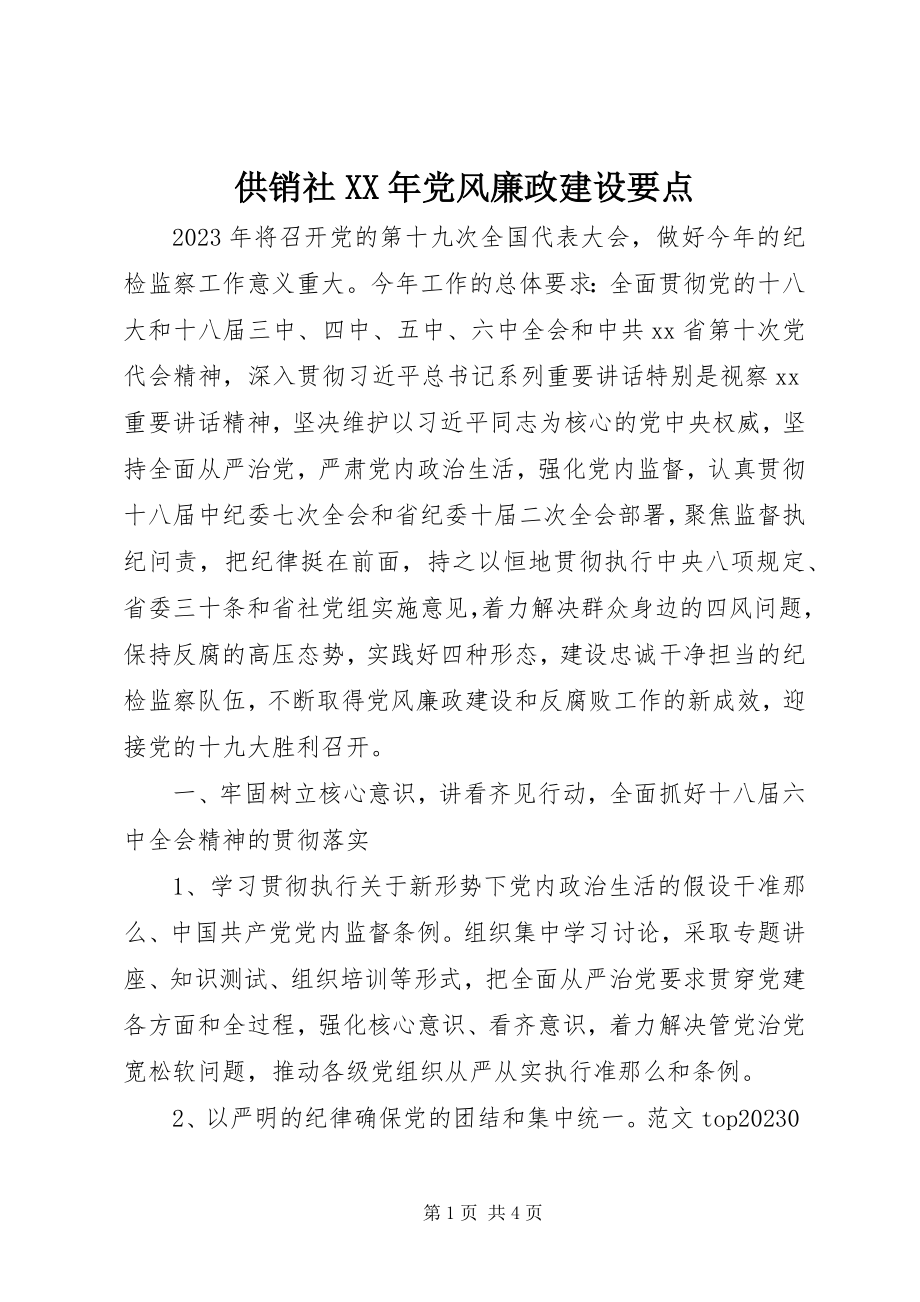 2023年供销社某年党风廉政建设要点.docx_第1页