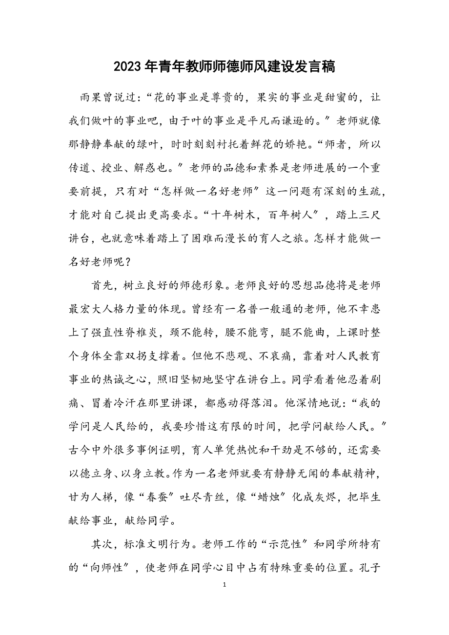 2023年青年教师师德师风建设发言稿.docx_第1页