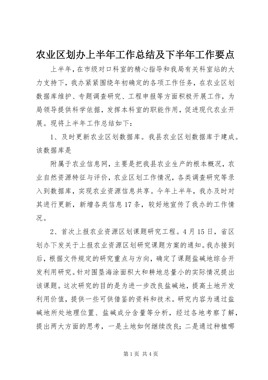 2023年农业区划办上半年工作总结及下半年工作要点.docx_第1页