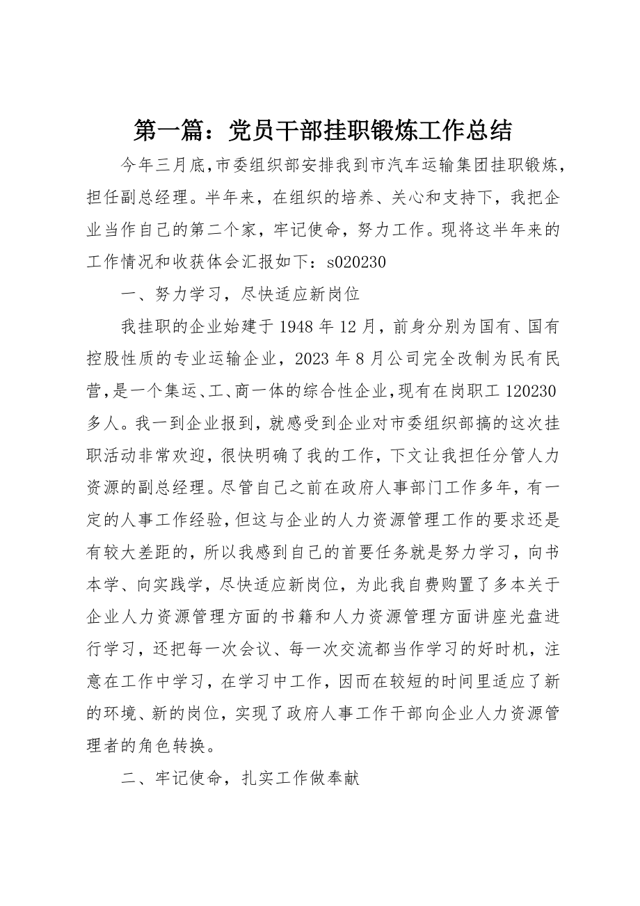 2023年xx党员干部挂职锻炼工作总结新编.docx_第1页