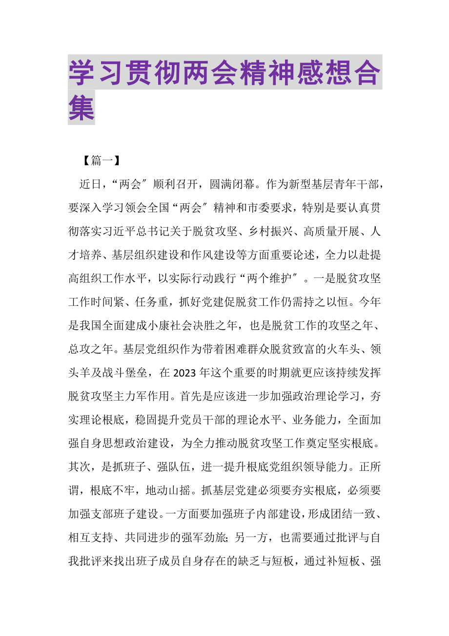 2023年学习贯彻两会精神感想合集.doc_第1页