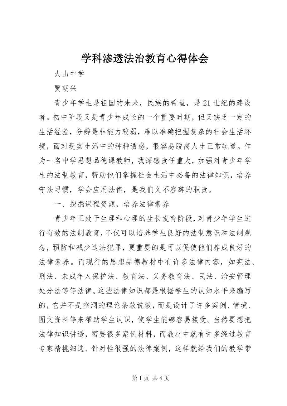 2023年学科渗透法治教育心得体会.docx_第1页