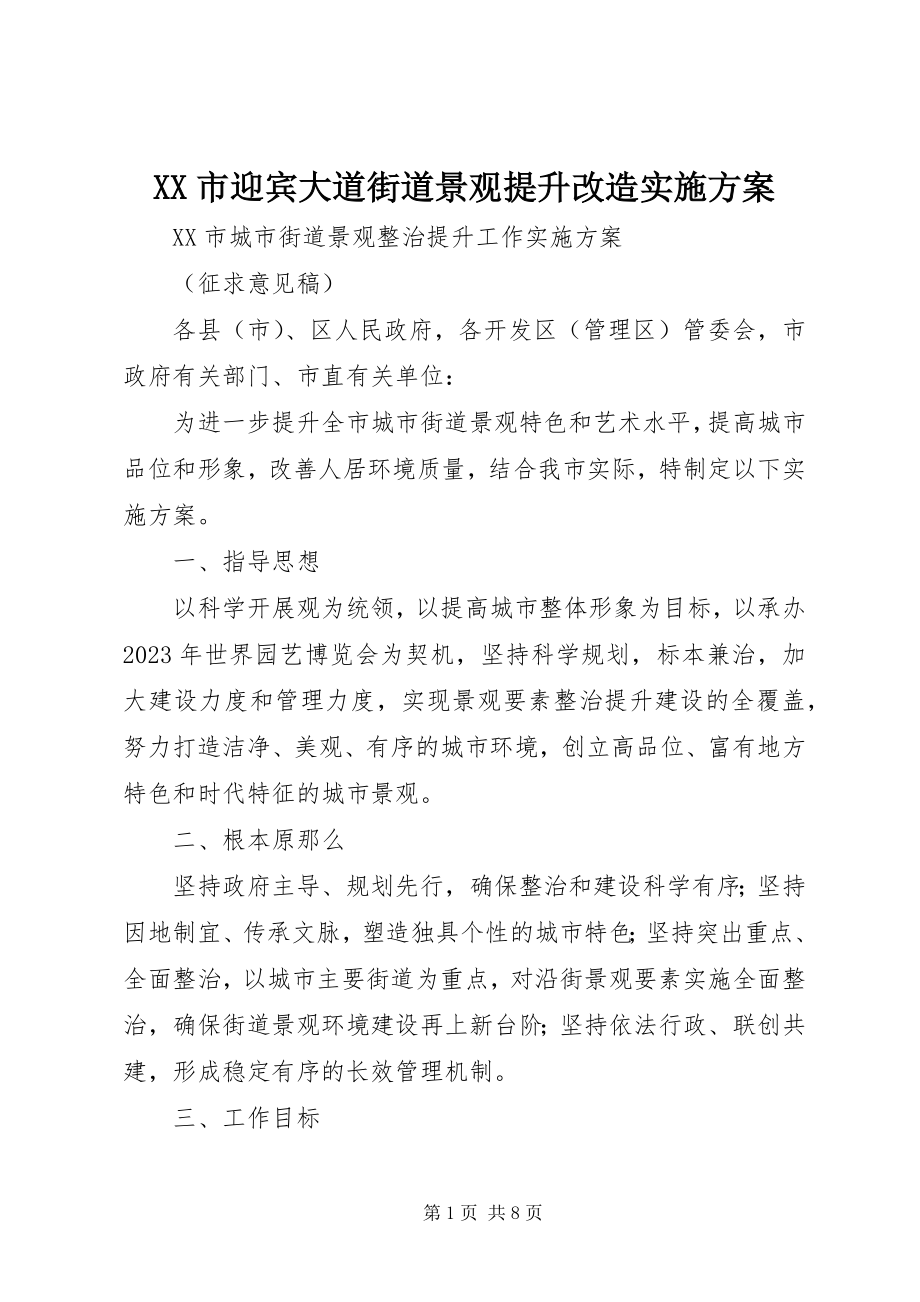 2023年XX市迎宾大道街道景观提升改造实施方案新编.docx_第1页