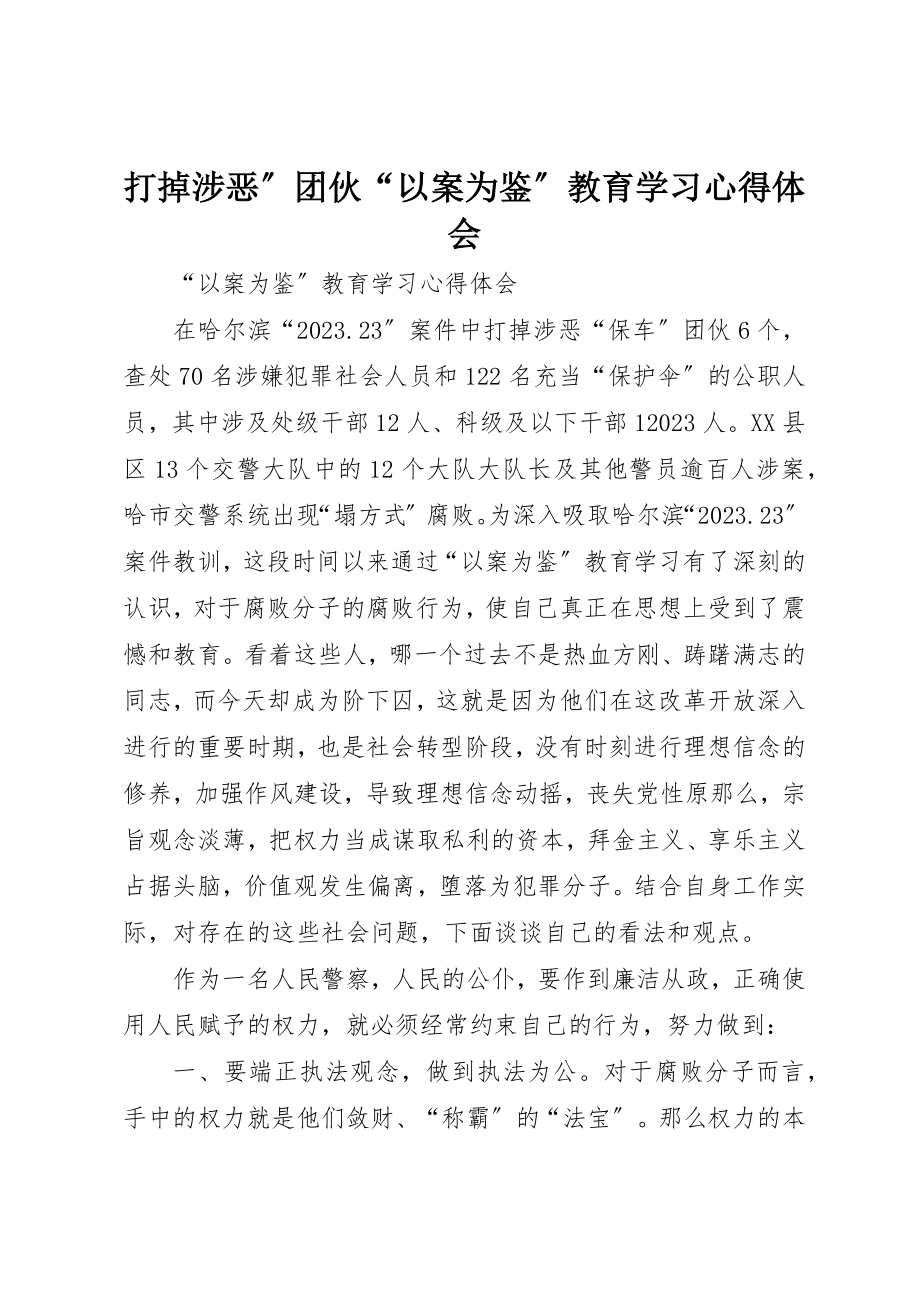 2023年打掉涉恶”团伙“以案为鉴”教育学习心得体会新编.docx_第1页