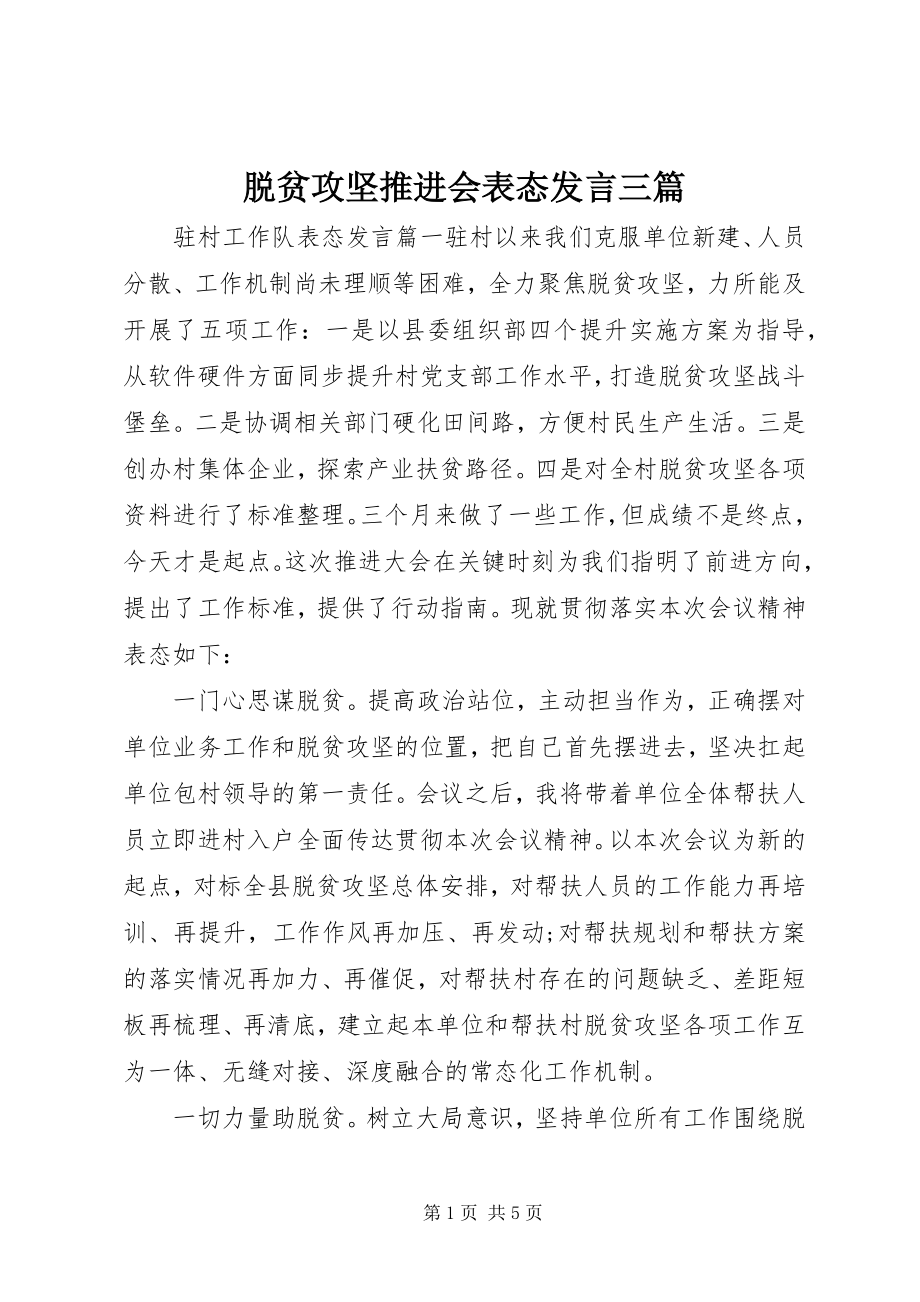 2023年脱贫攻坚推进会表态讲话三篇.docx_第1页