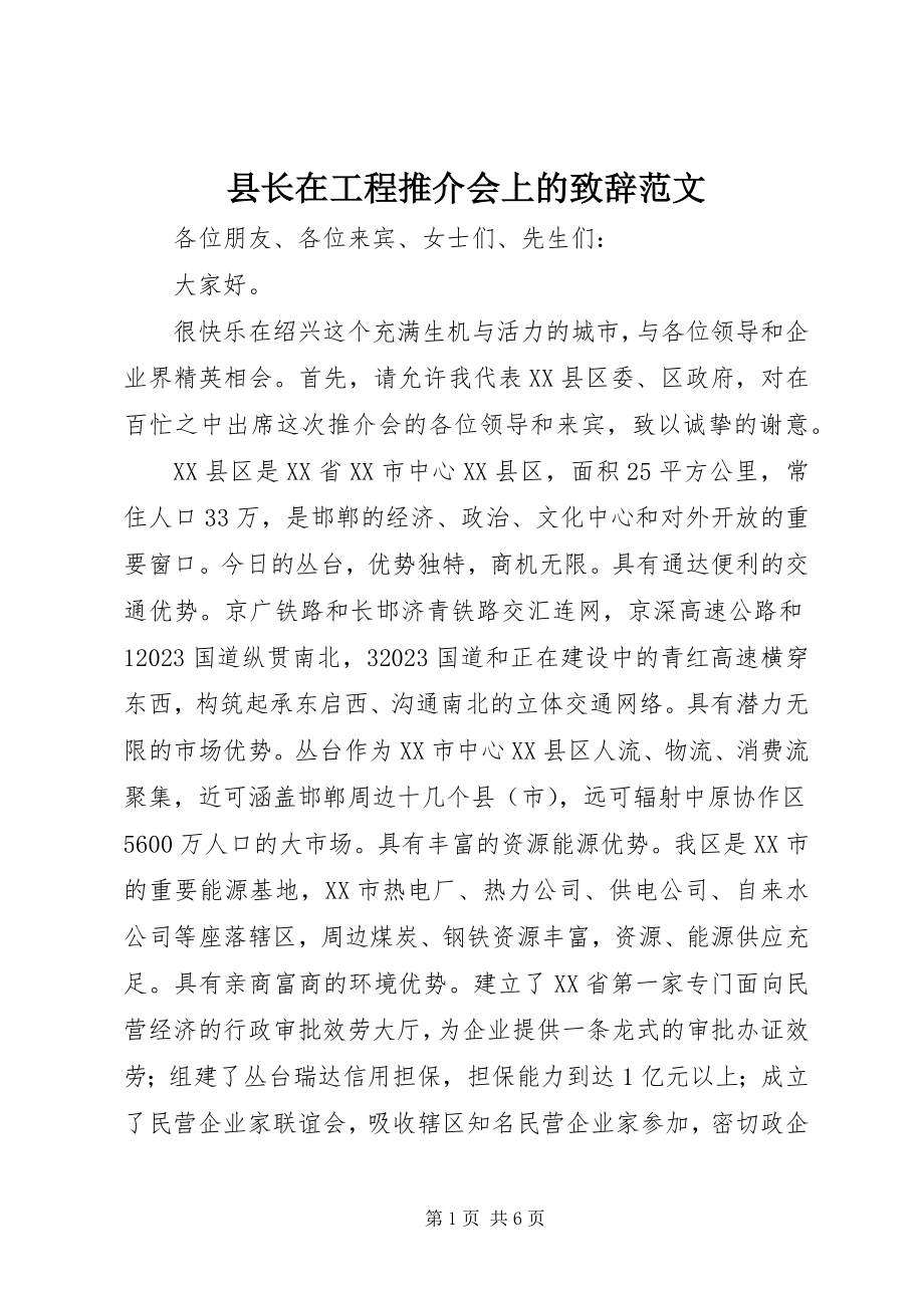 2023年县长在项目推介会上的致辞2.docx_第1页