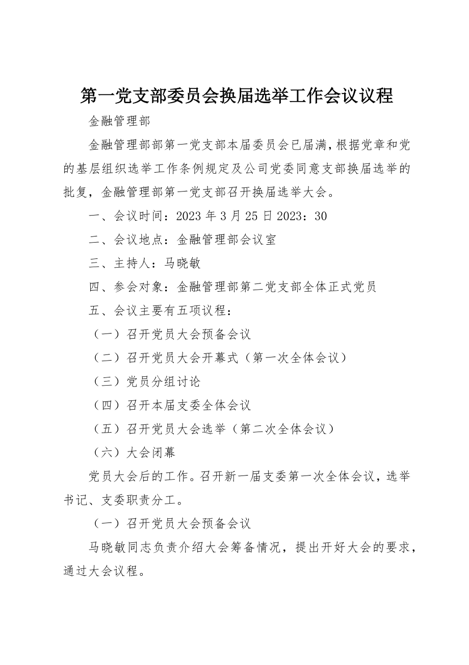 2023年第一党支部委员会换届选举工作会议议程新编.docx_第1页