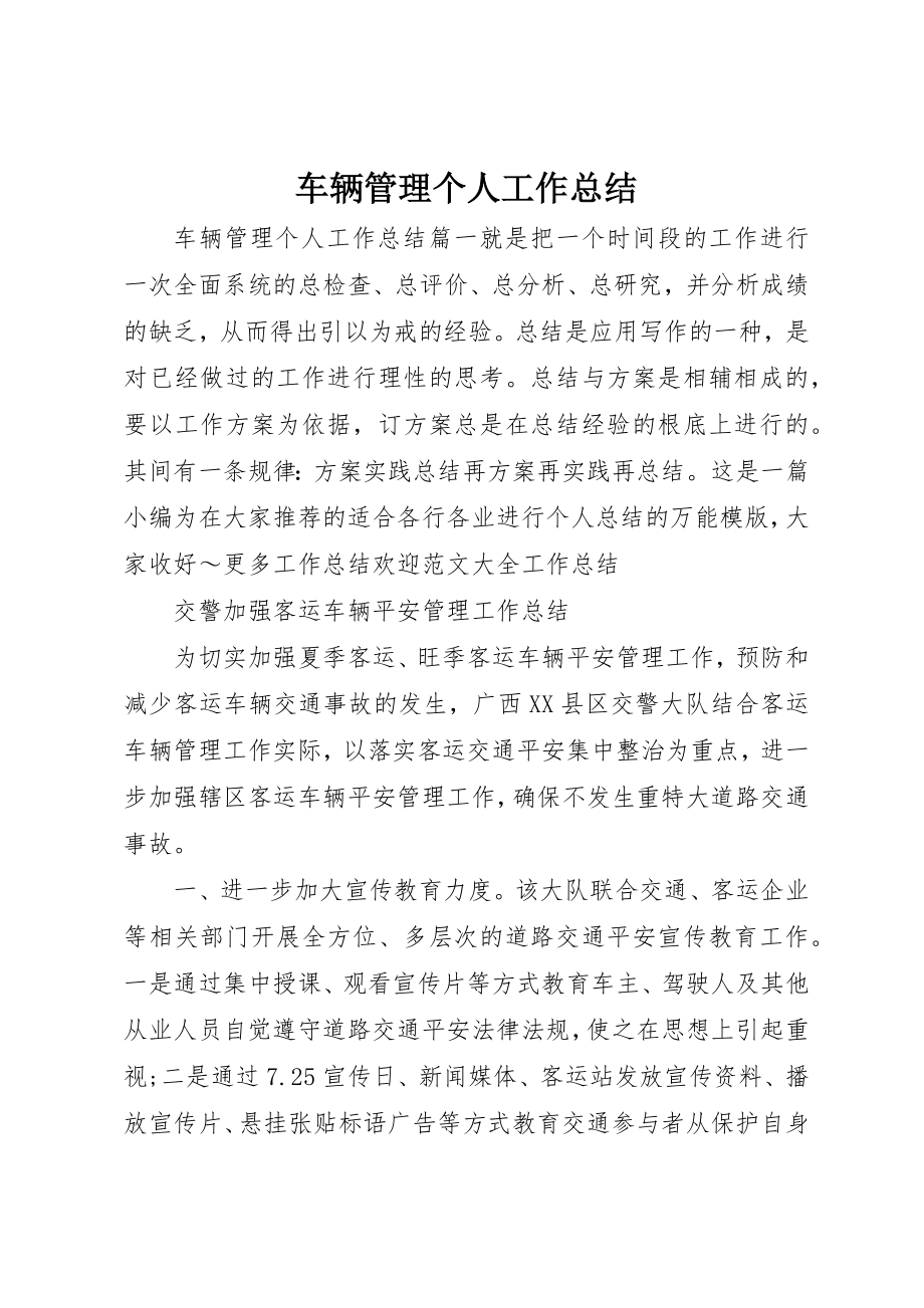 2023年车辆管理个人工作总结新编.docx_第1页