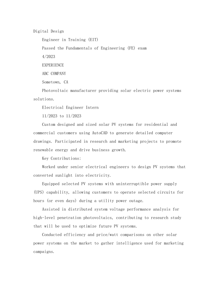 2023年可再生能源电气工程师英文简历模板.docx_第2页