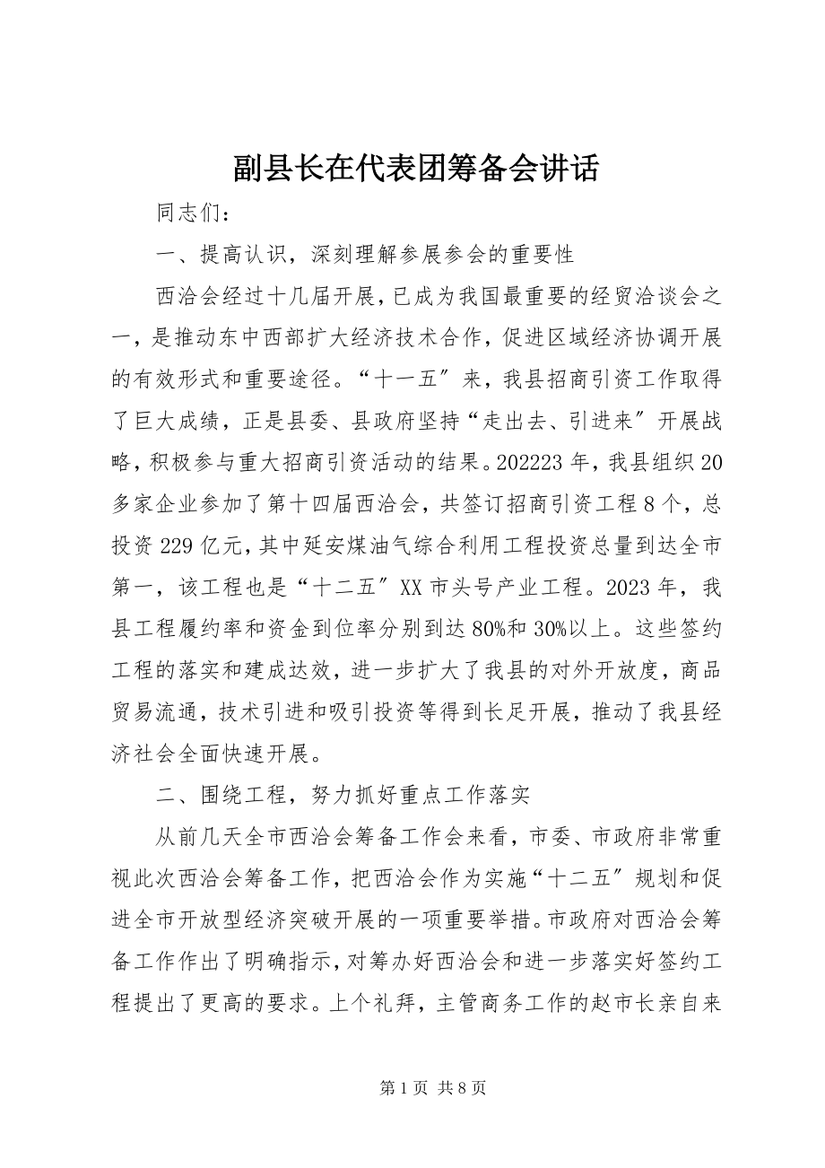 2023年副县长在代表团筹备会致辞.docx_第1页