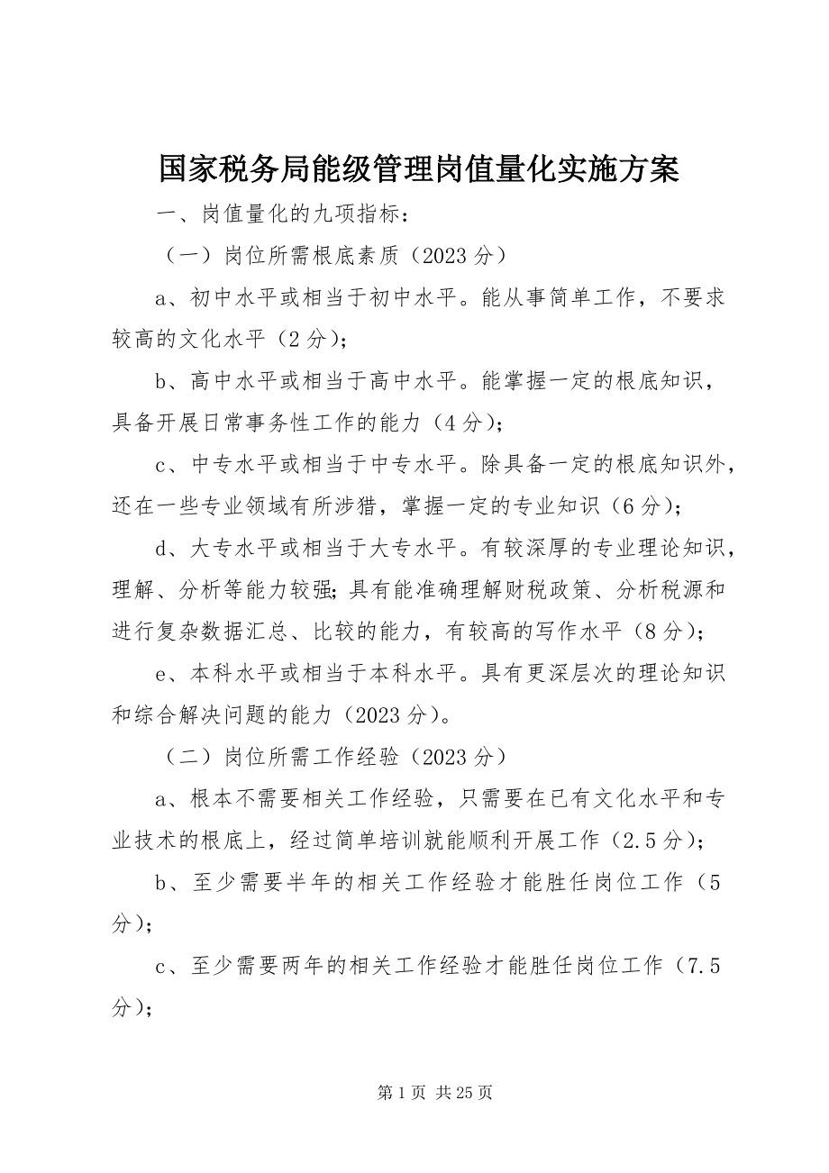 2023年国家税务局能级管理岗值量化实施方案.docx_第1页